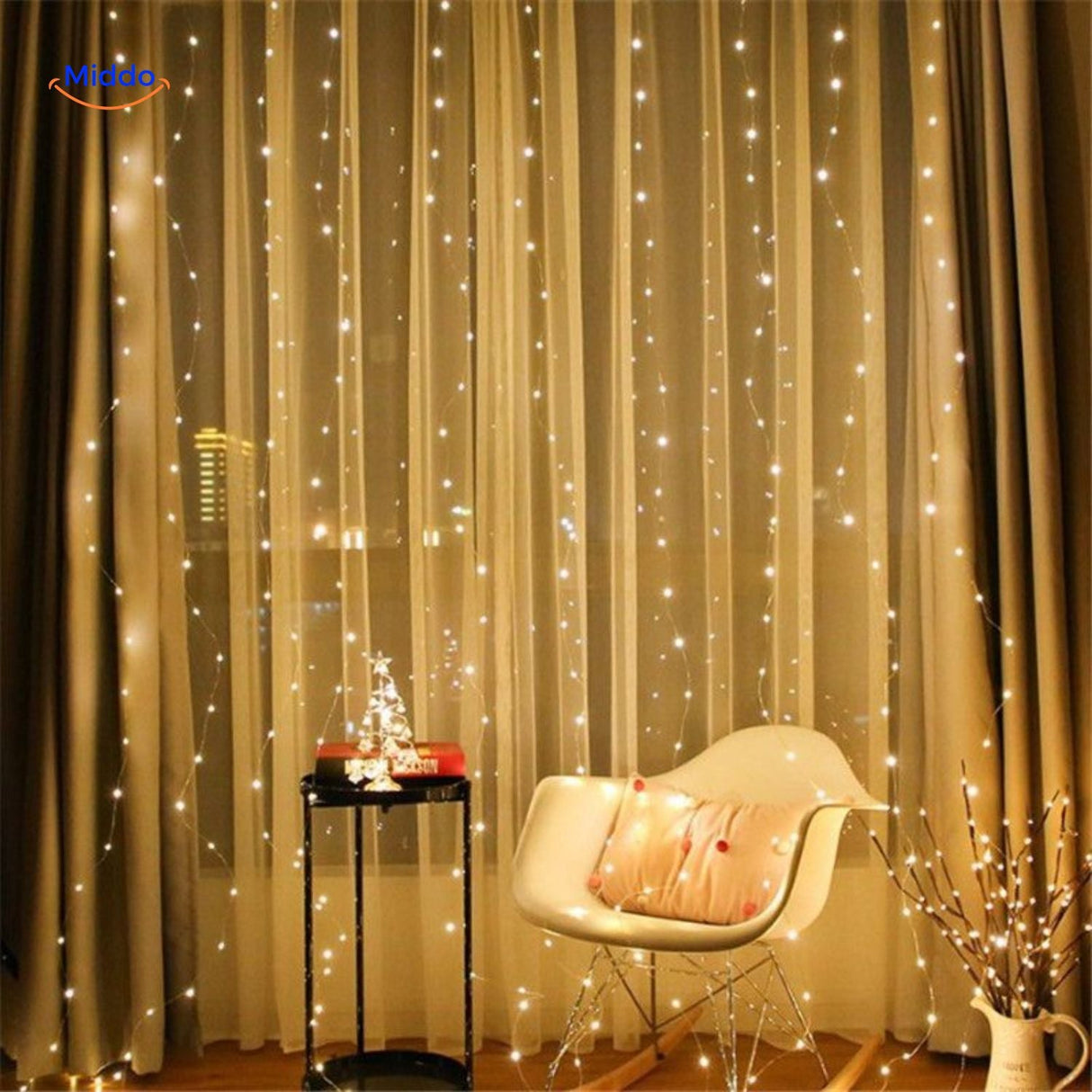 LED curtain lights combined with quality fabric for elegant home decor.