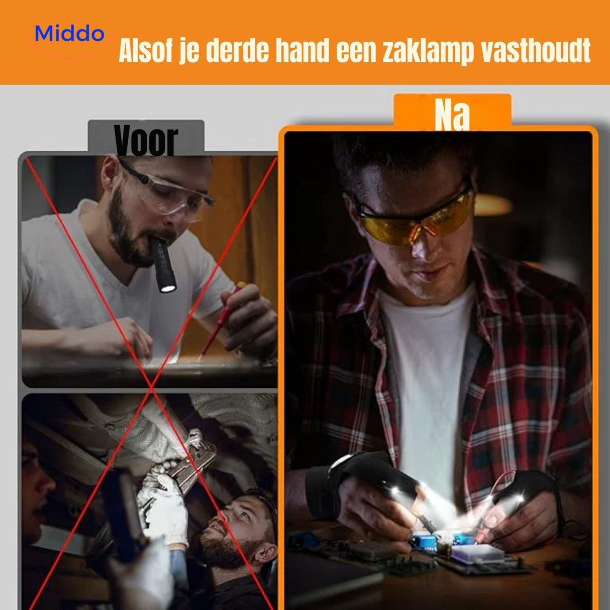 LED gloves with integrated light and adjustable wrist strap for comfort.