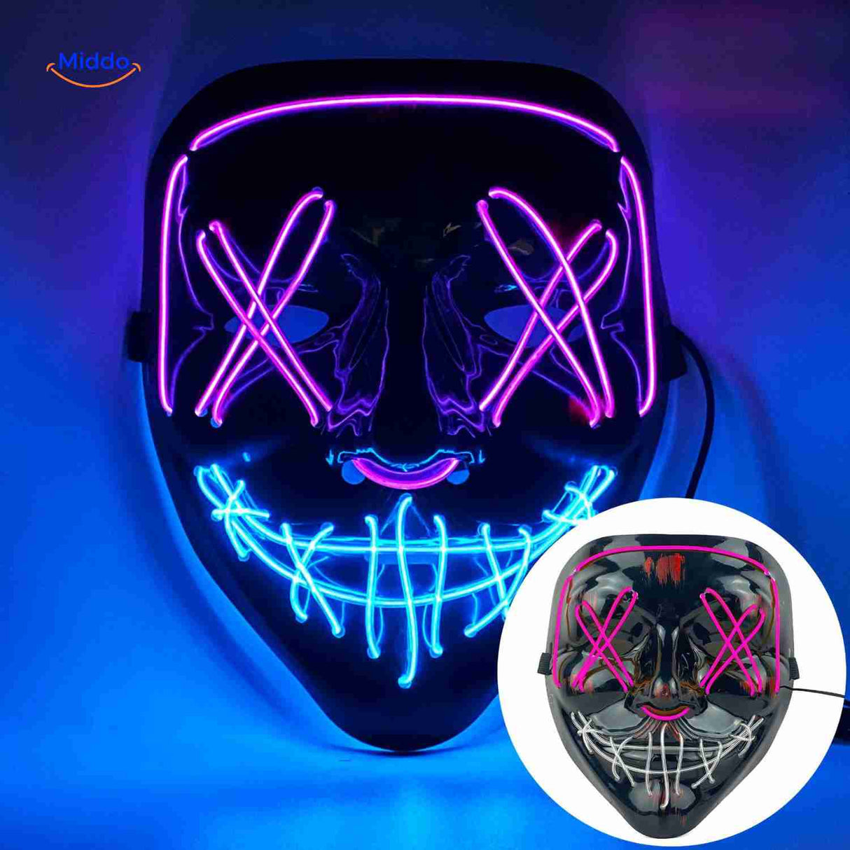 LED mask with pink, purple, and blue neon light combination.