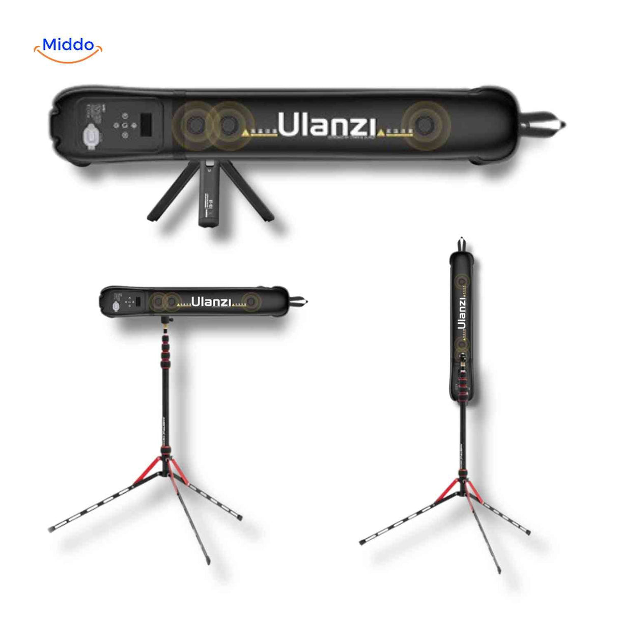 Rectangular LED panel lamp with adjustable tripod for flexible studio lighting.