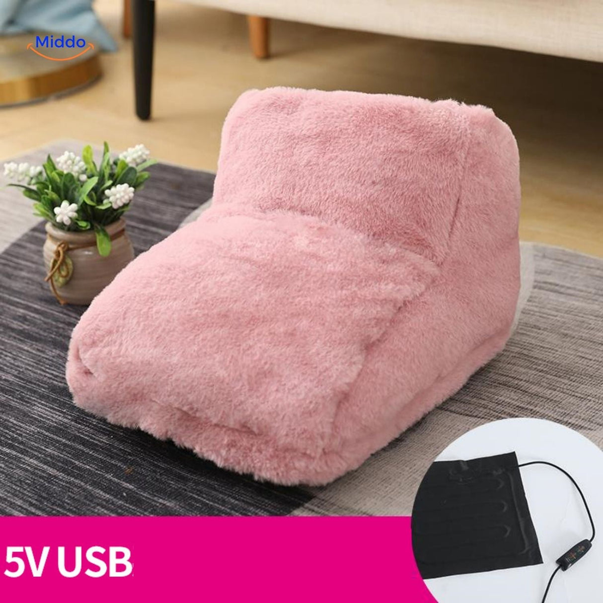 Light pink USB heated foot warmer for soothing warmth.