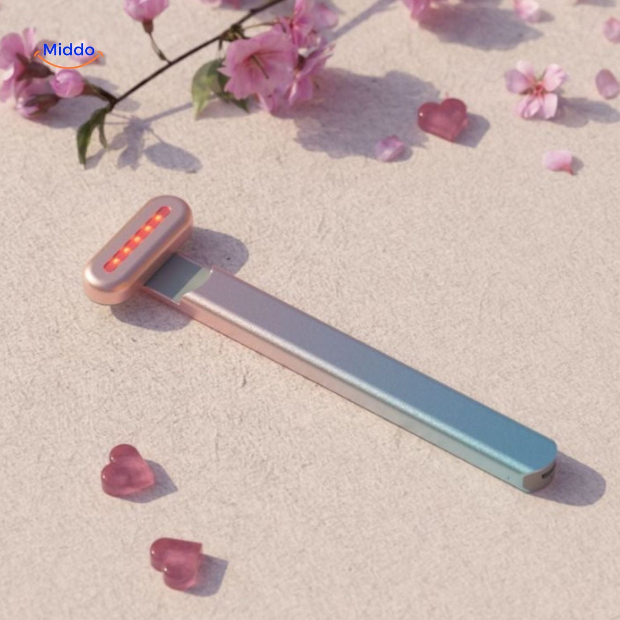 Light therapy skincare pen promoting facial skin recovery and anti-aging results.