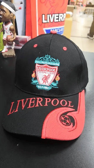 Liverpool football cap with embroidered team emblem.