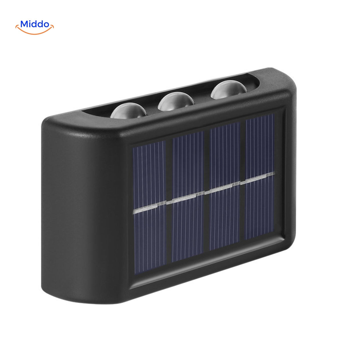 Lumibright waterproof dual-head solar wall light with rechargeable battery.
