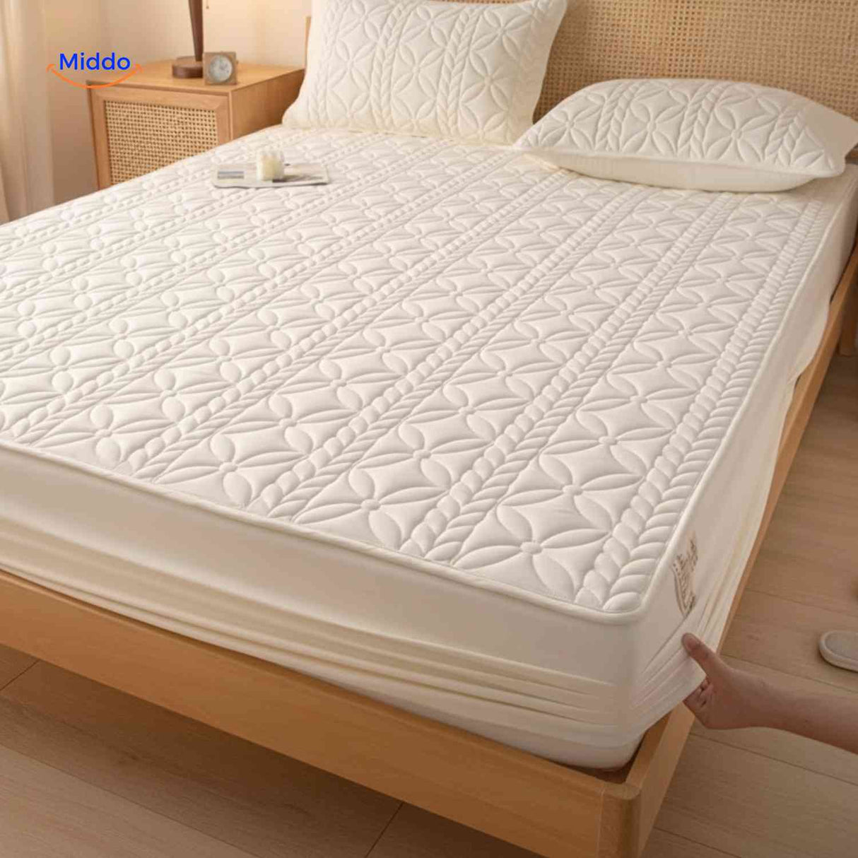 Luxury quilted mattress protector combining softness with waterproof protection.