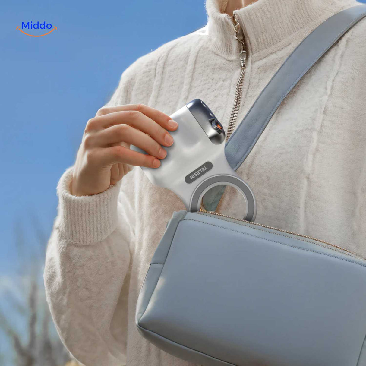 MagGrip magnetic camera grip with compact design fits easily in bags.