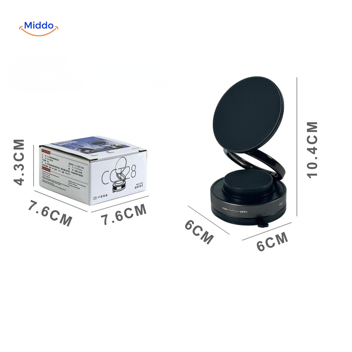 Magnevo phone holder compact packaging and dimensions for space-saving storage.
