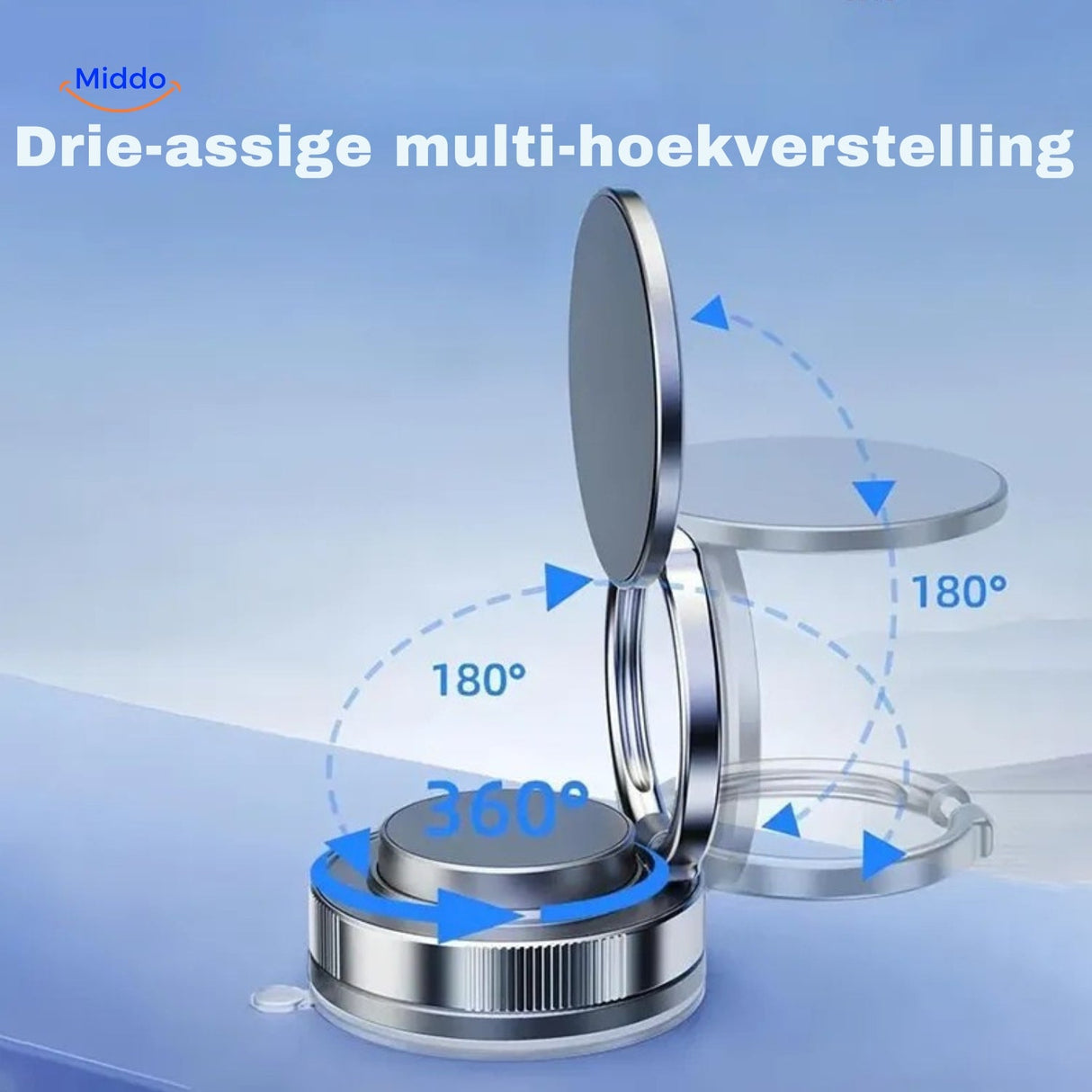 Three-axis phone holder with angle adjustment for optimal viewing comfort and stability.