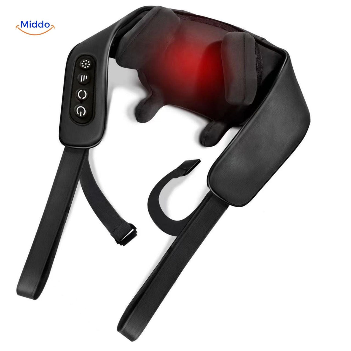 RelaxPro black neck massager with LED light and extra-wide massage band.