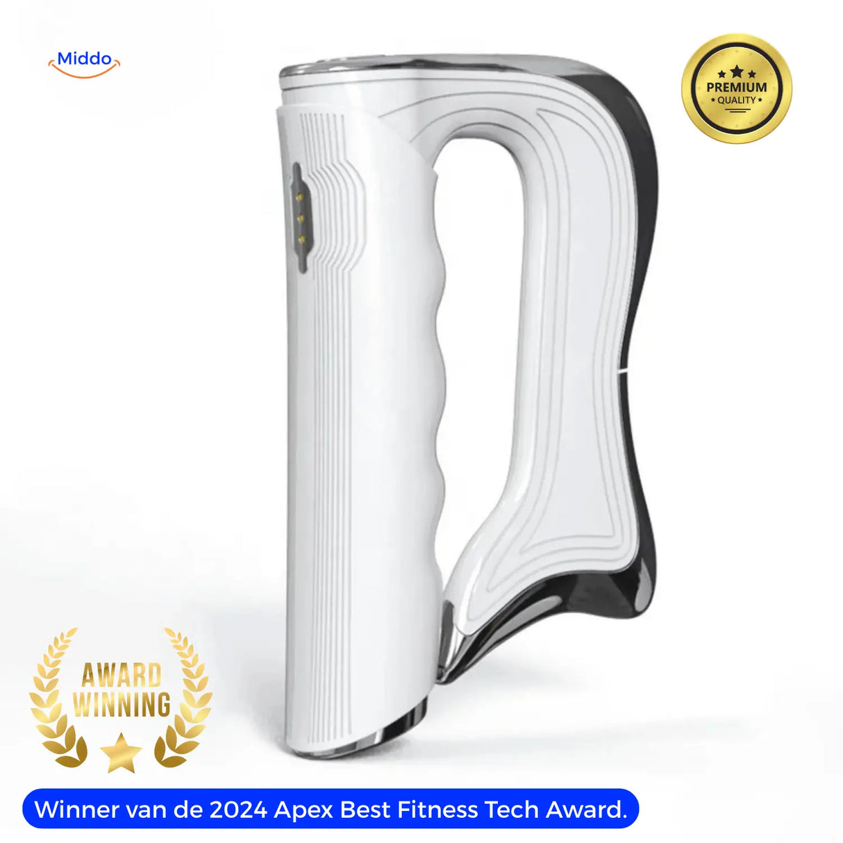 White Visiopro microcurrent massager for muscle recovery and tension relief.
