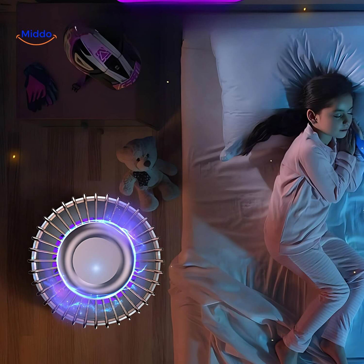 Electric mosquito killer operating safely while baby sleeps nearby.