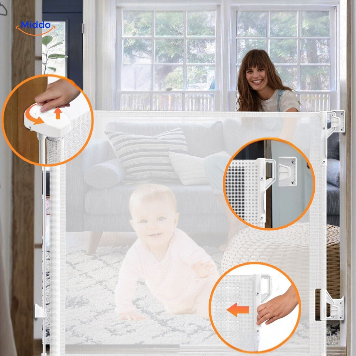 Versatile retractable gate for both pet and child safety containment.