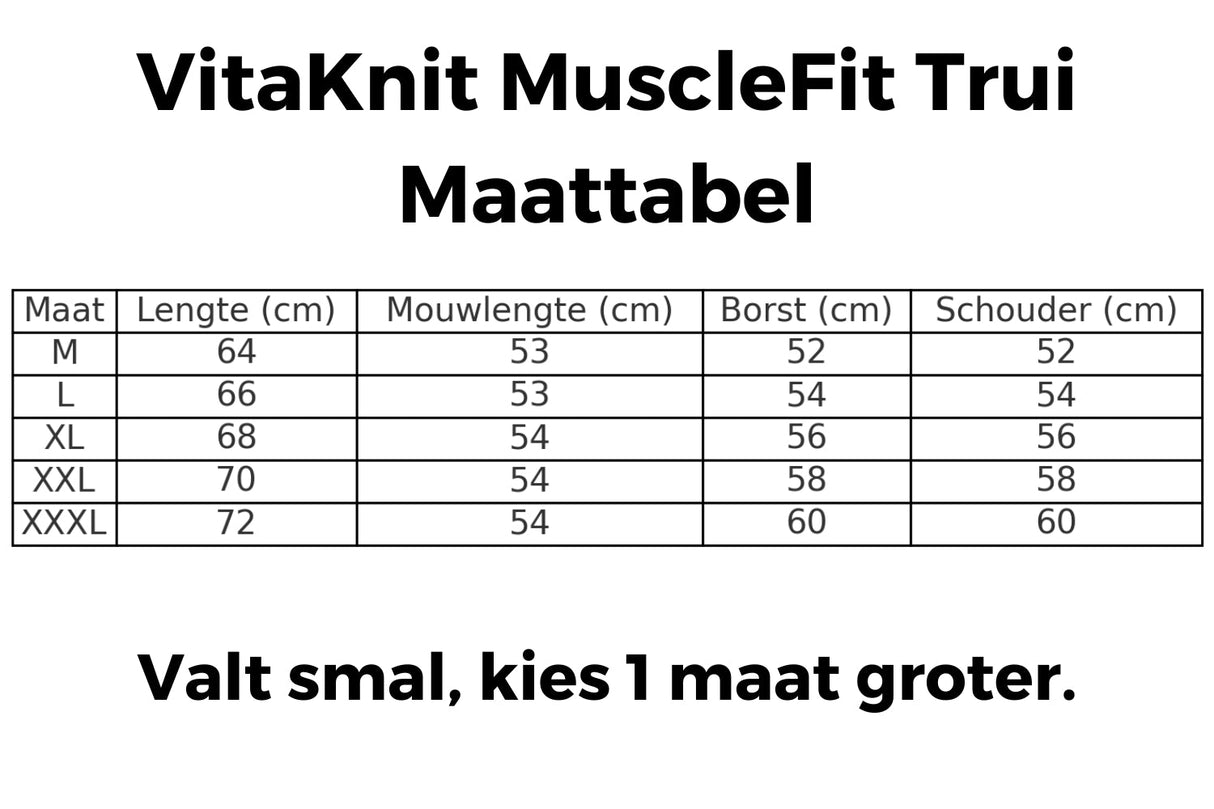 MuscleFit polo sweater sizing guide with detailed measurements.