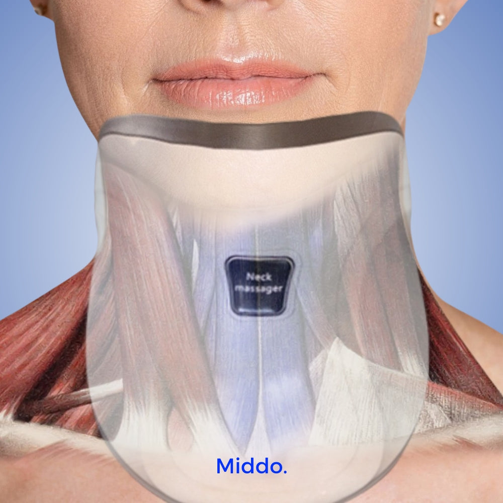 Muscle visualization showing targeted areas for deep neck pain relief.