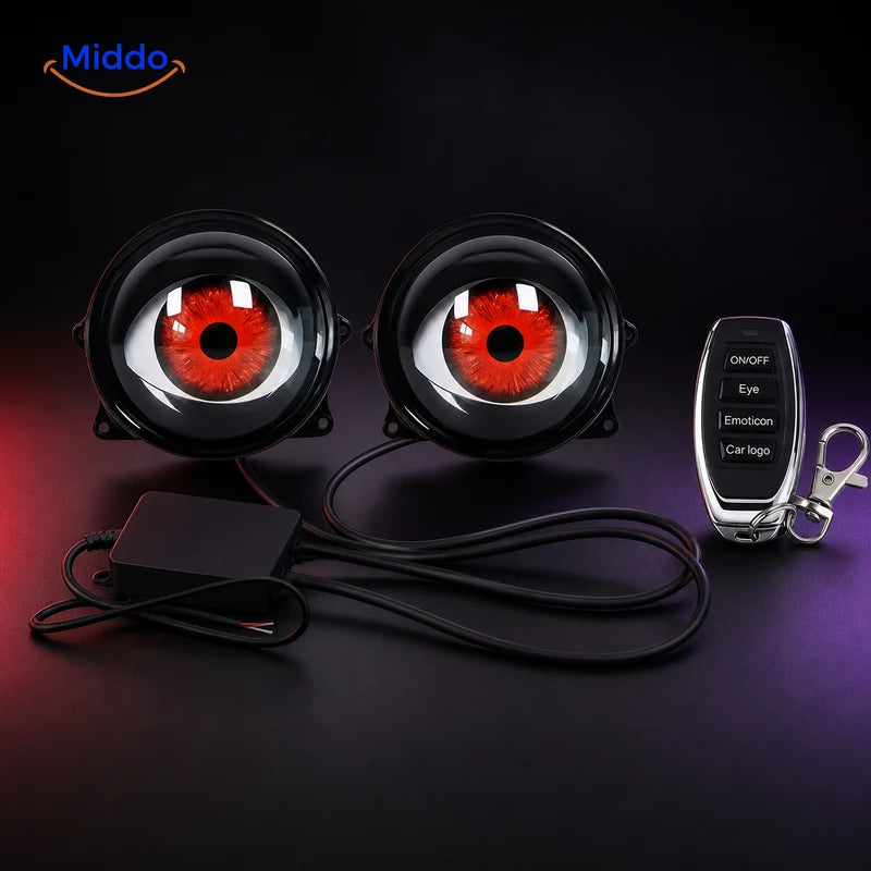 NightStare convex lens Devil Eye pair with 33 synchronized modes and 4-button remote