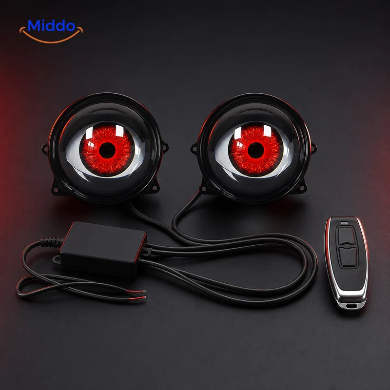 NightStare convex lens Devil Eye pair with 6 synchronized modes and 2-button remote