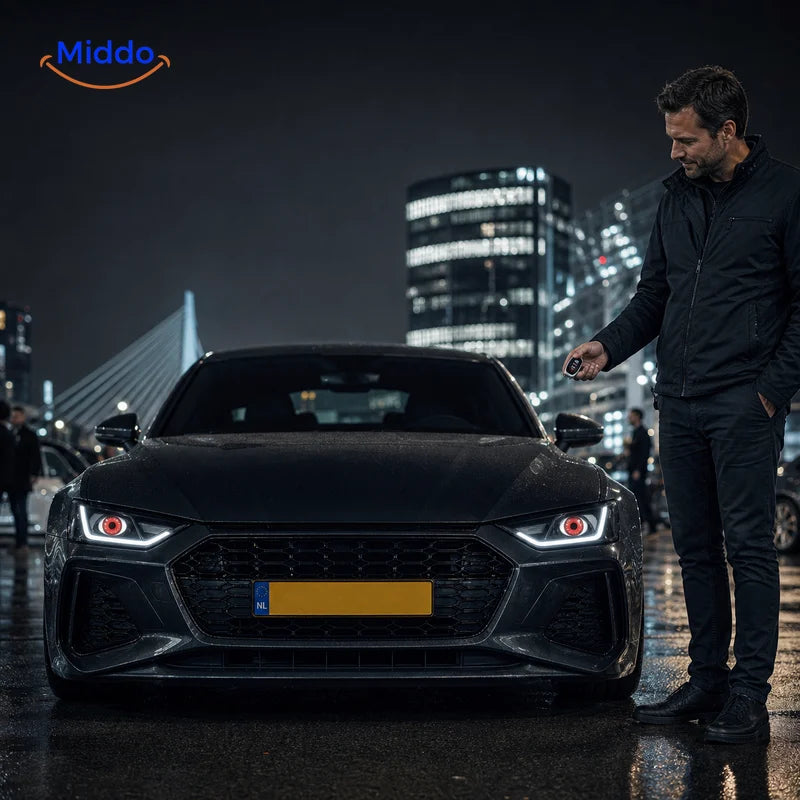 Dutch car enthusiast operating two synchronized NightStare Devil Eyes by remote