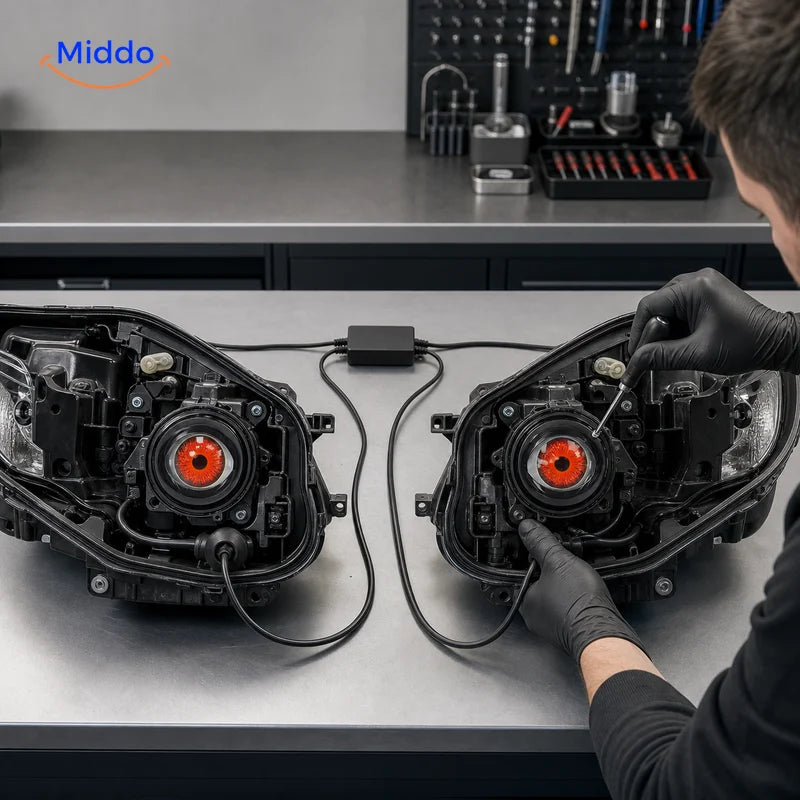 Step 2: mount the NightStare pair symmetrically and route wiring to one controller