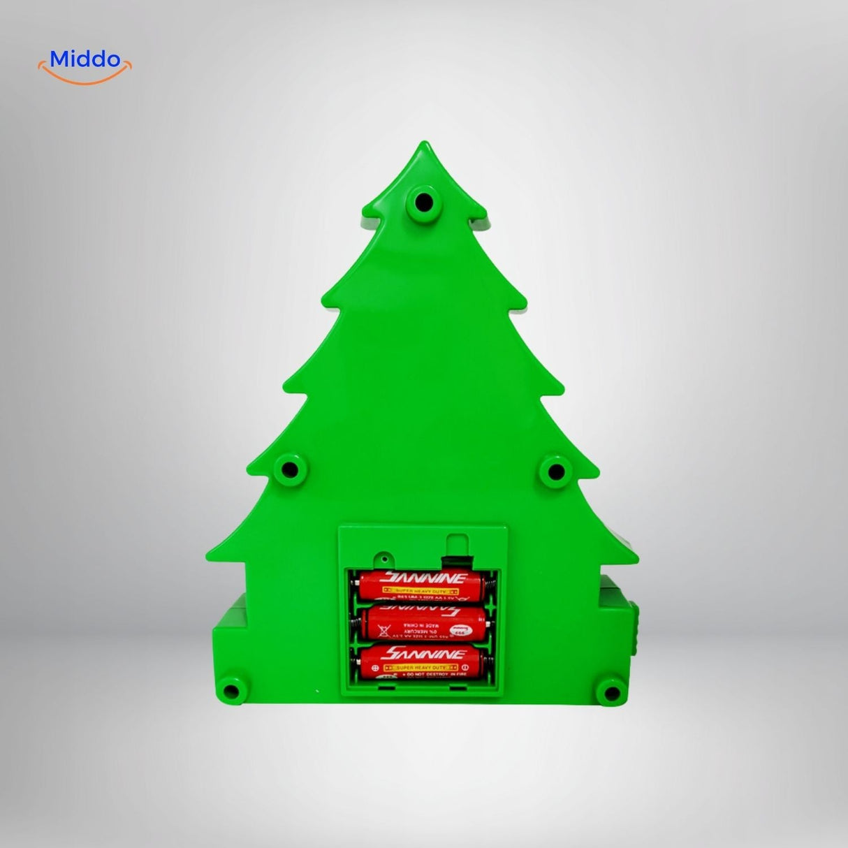Back of TreeMendous ornament painting kit showing battery compartment and included supplies.