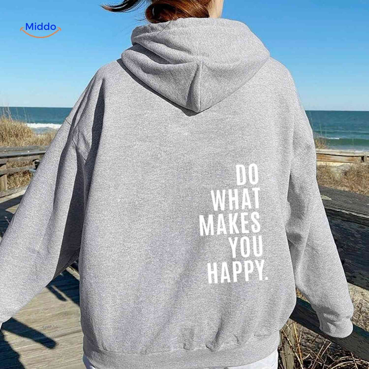 Grey oversized hoodie with white motivational message.
