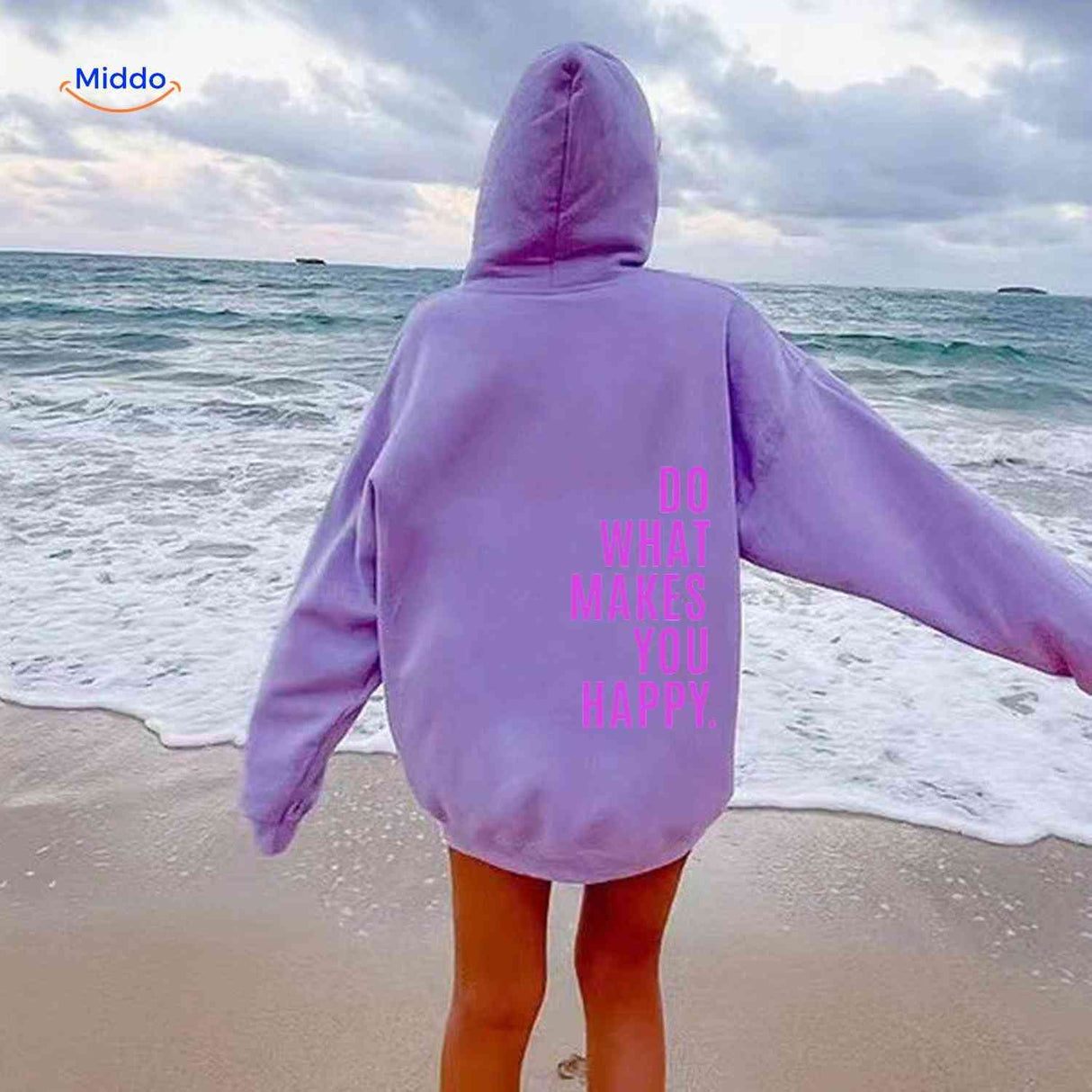 Purple oversized hoodie with pink motivational design.