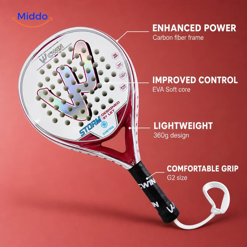 PadelPro carbon fiber padel racket feature infographic