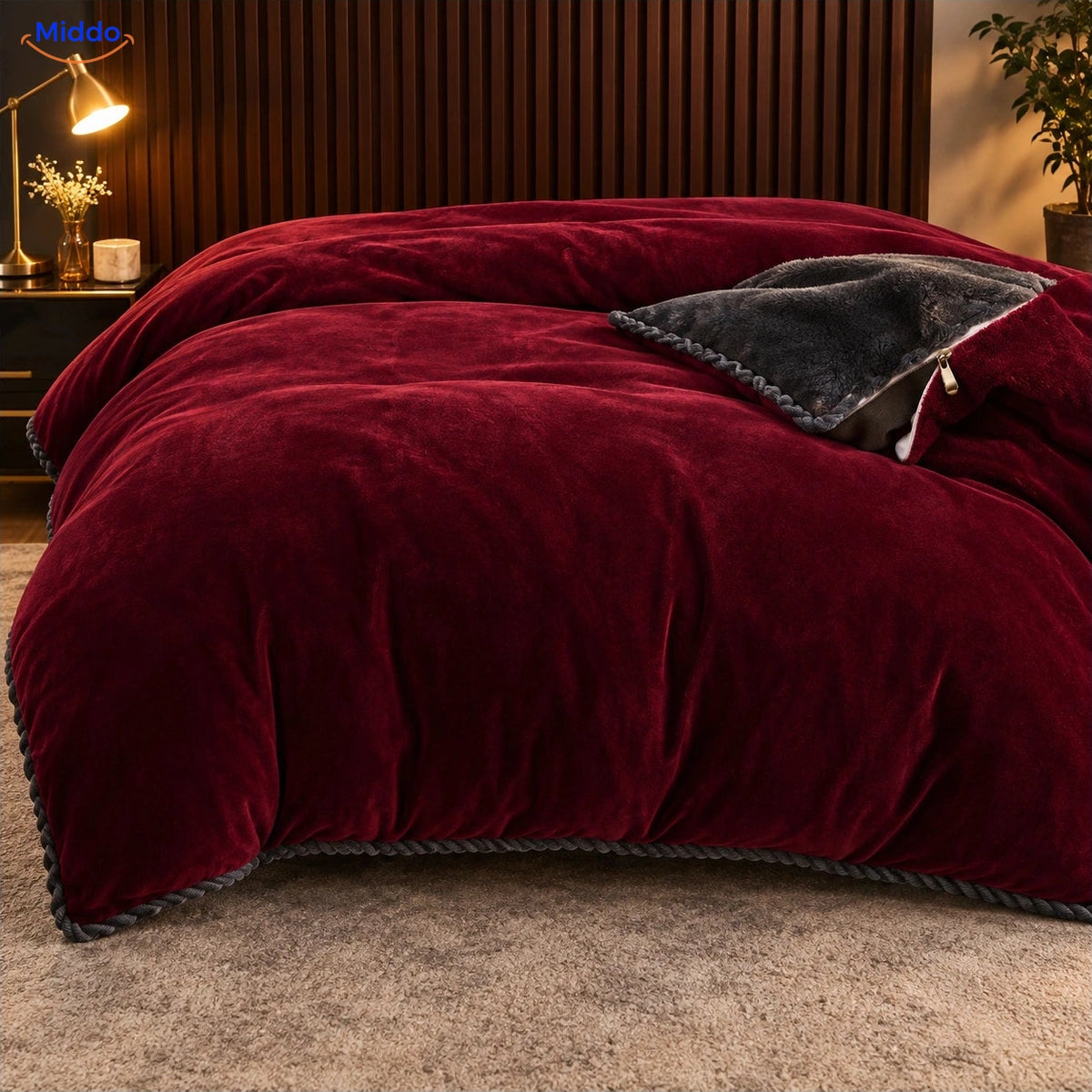Plush duvet cover: burgundy with dark reverse