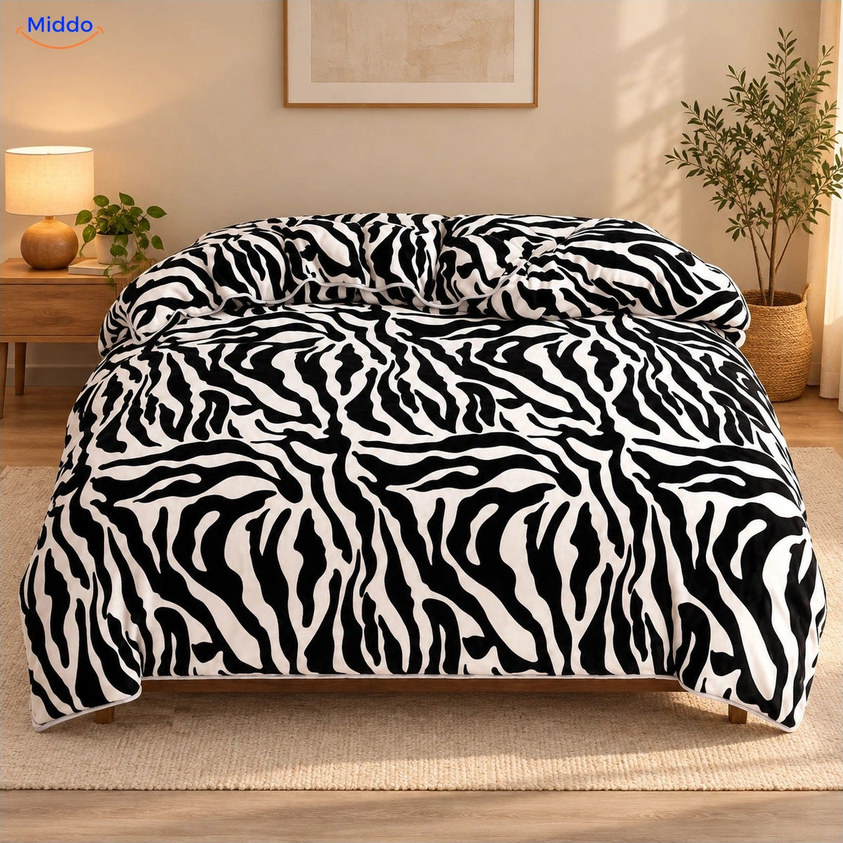 Plush duvet cover: zebra print on the bed