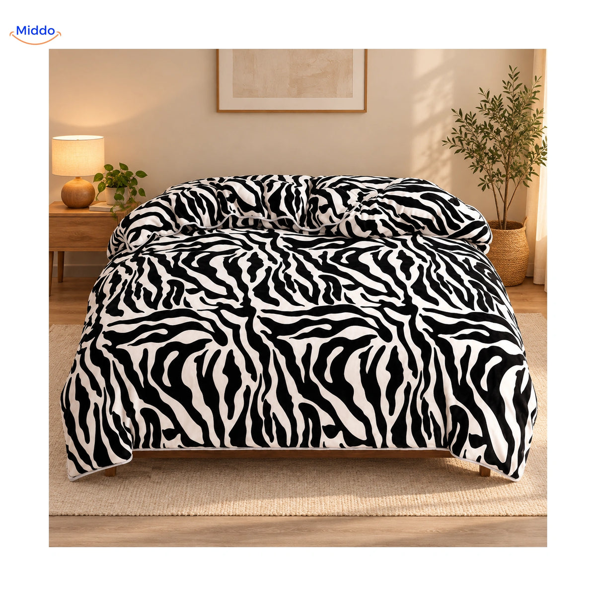 Plush duvet cover: zebra print on the bed
