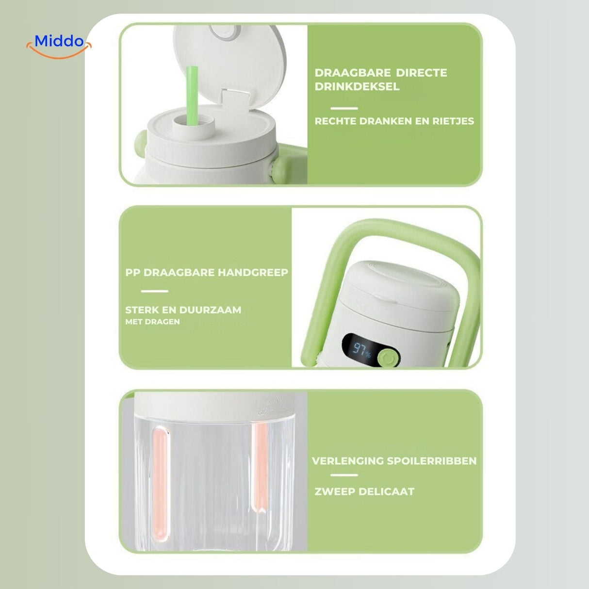 Cordless blender with convenient handle and durable construction.