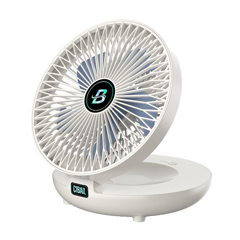 White portable cooling fan in use on table with easy temperature control.