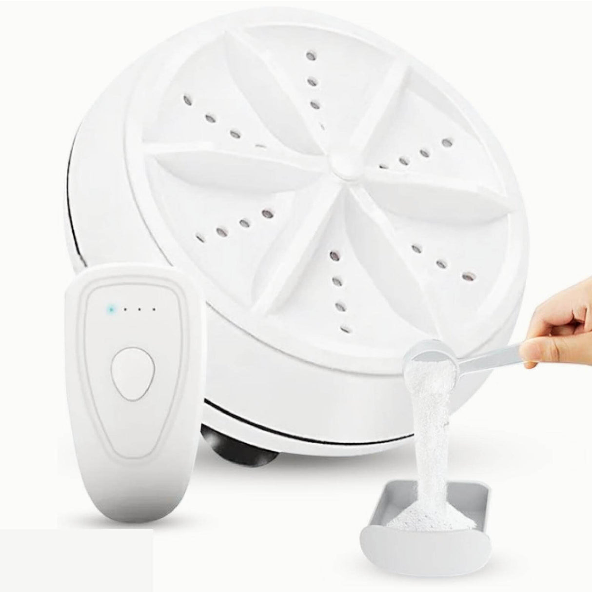 EasyWash mini washer detergent powder addition step-by-step.
