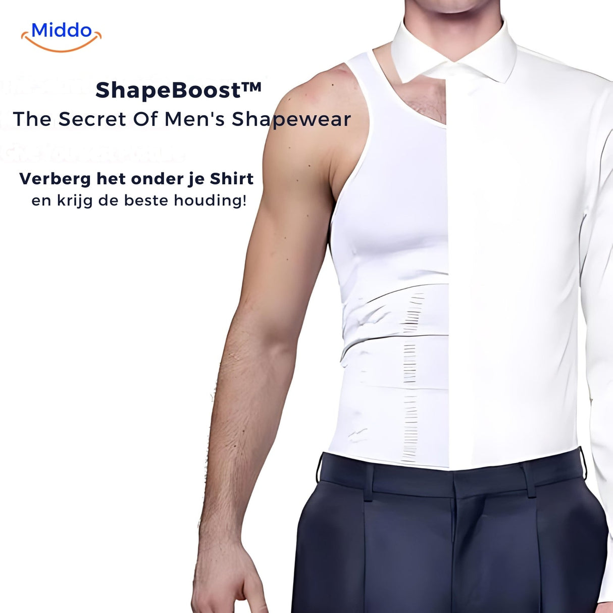 ShapeBoost PowerVest 2.0 hidden seamlessly under regular shirt and clothing.