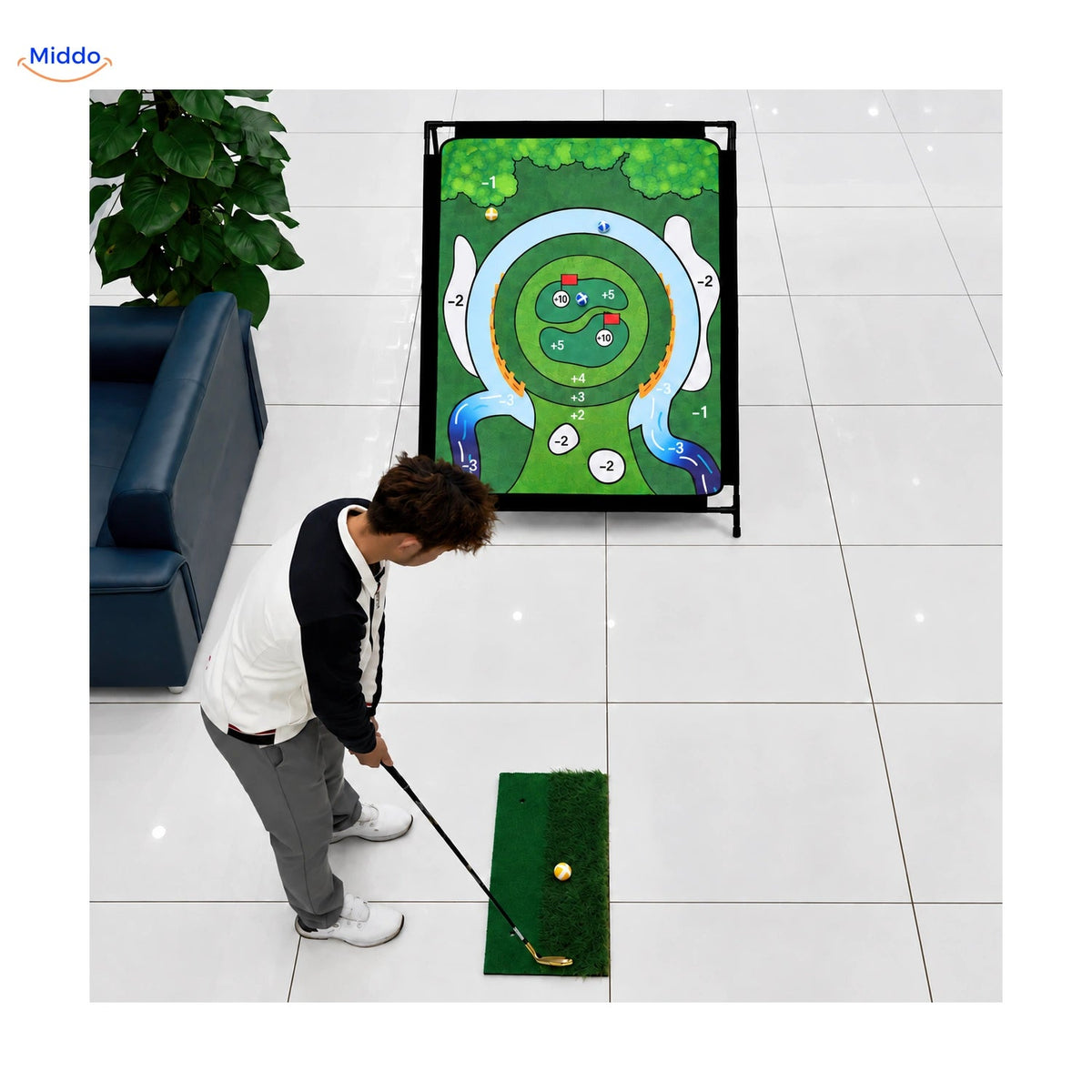 Practicing indoor chipping with GolfMaster