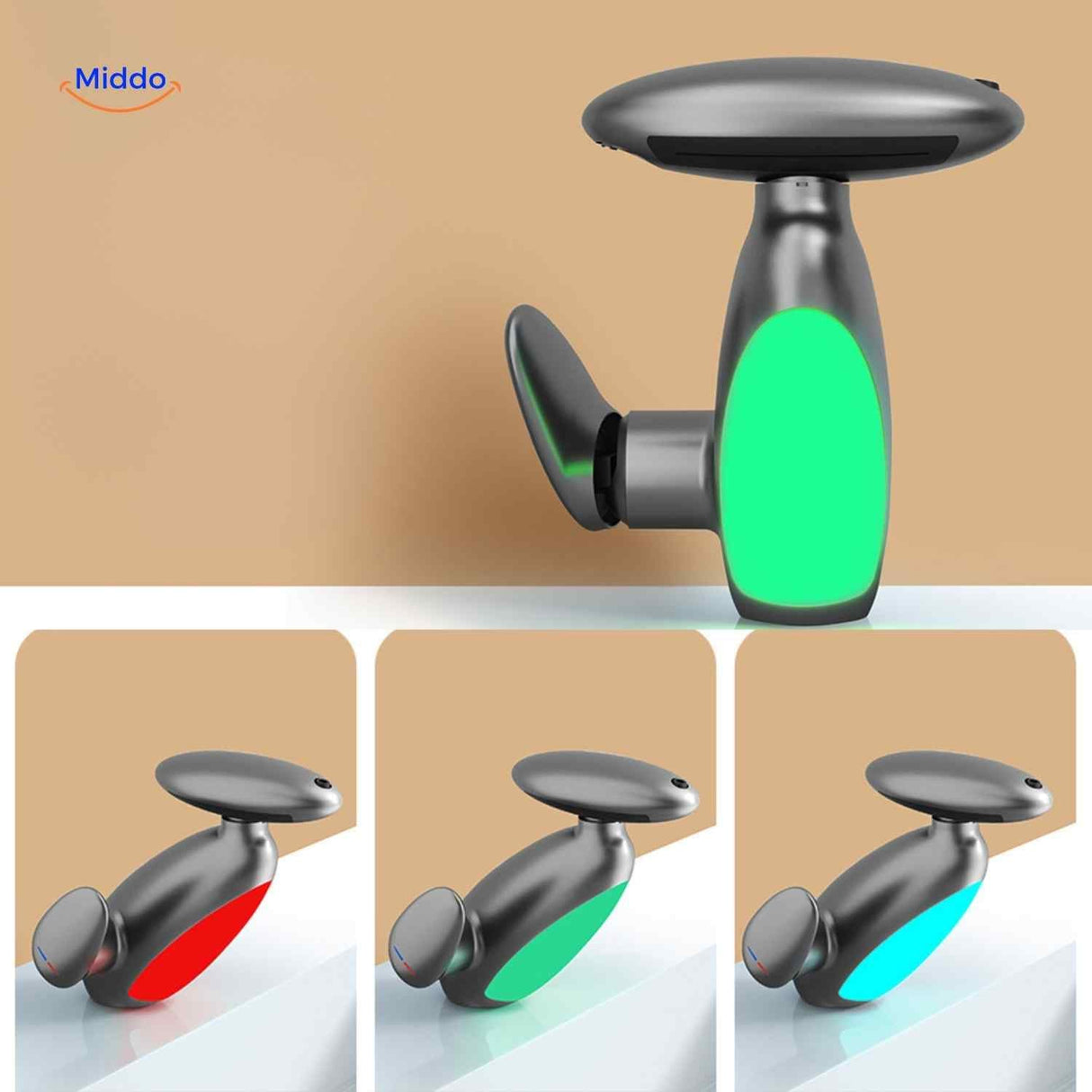 Pull-out bathroom faucet showing multicolor LED mood lighting feature cycling through hues.