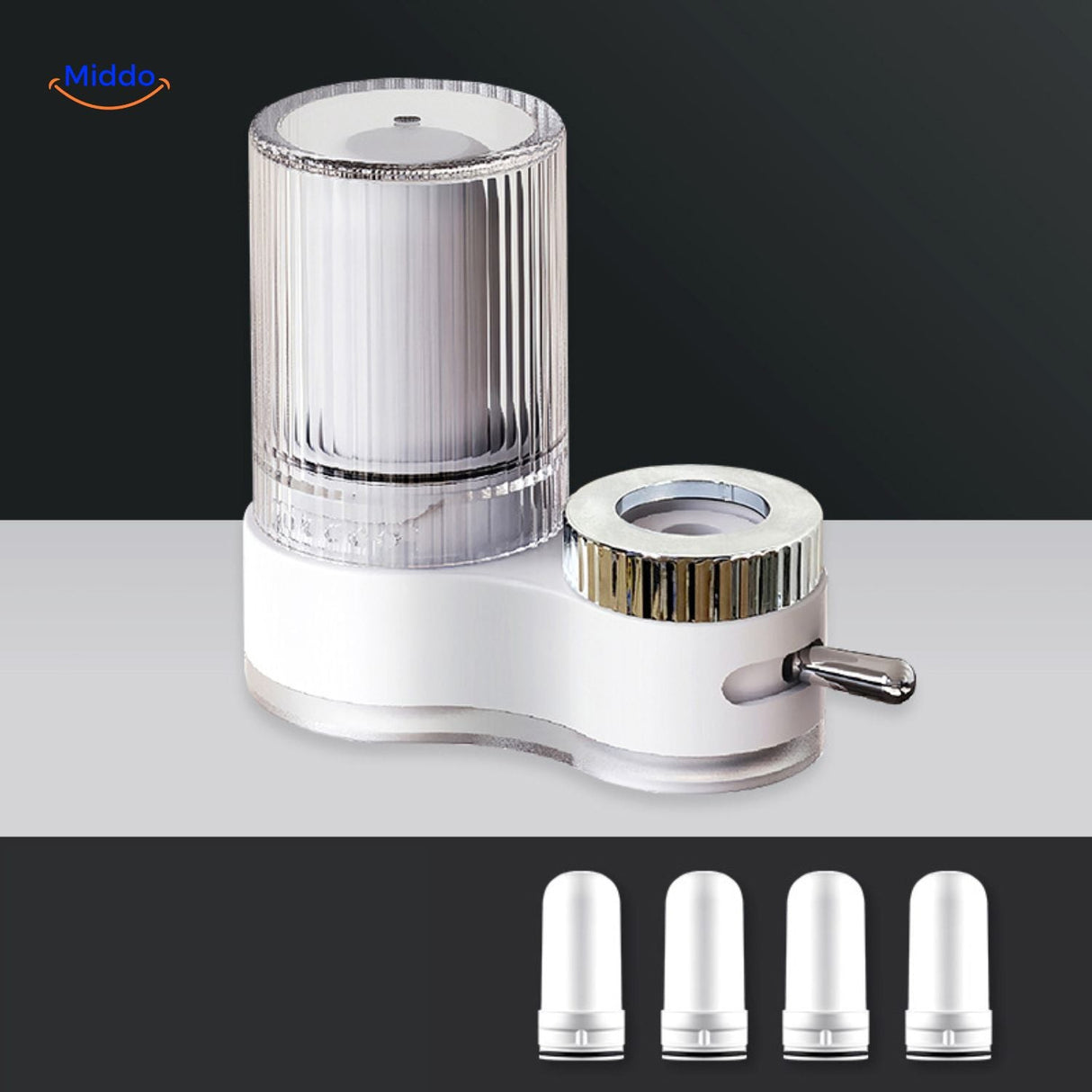 PureFlow faucet in blue with transparent body design showcase.