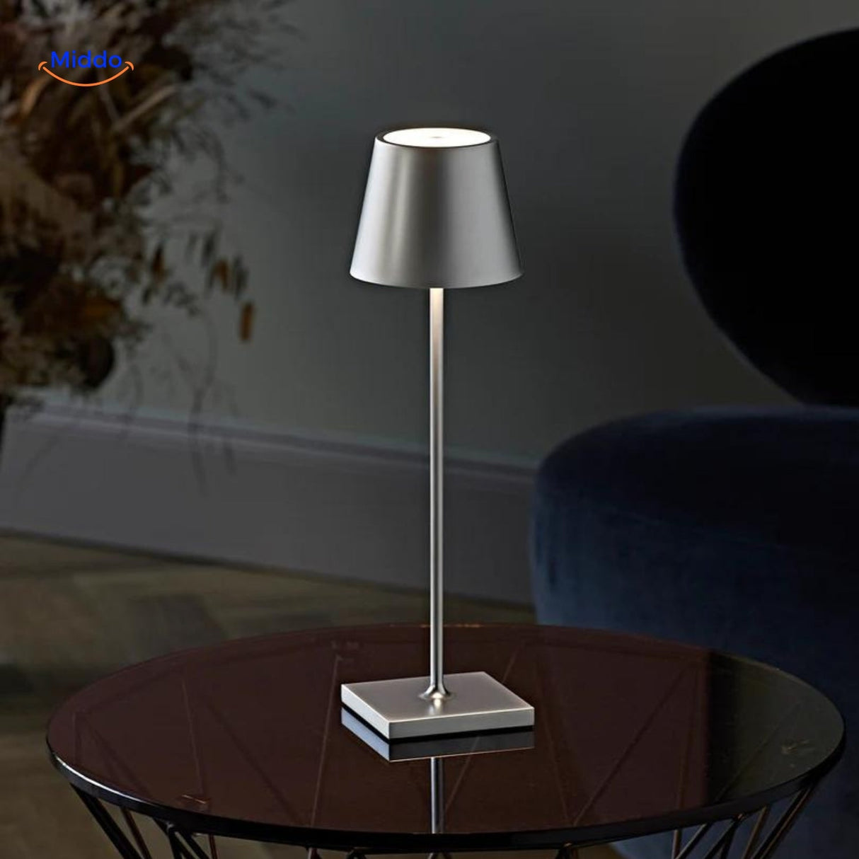 Rechargeable USB-C dimmable LED table lamp with sleek modern design.