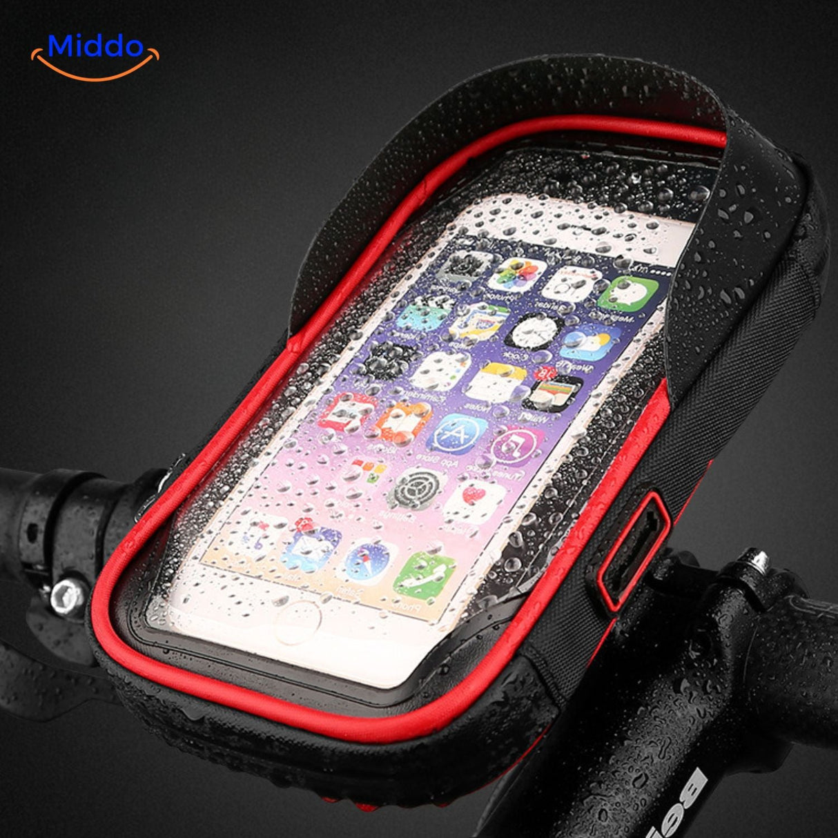 Red motorcycle mount featuring enhanced waterproof sealing and corrosion-resistant grip.