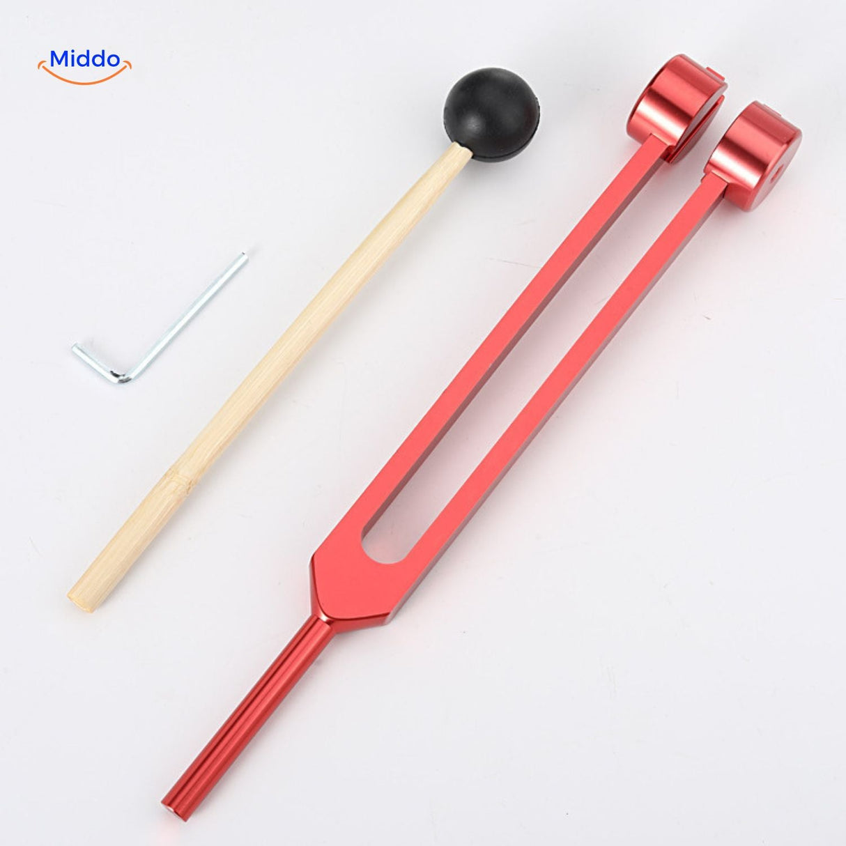 Red healing tuning fork set variant for sound therapy and vibration.