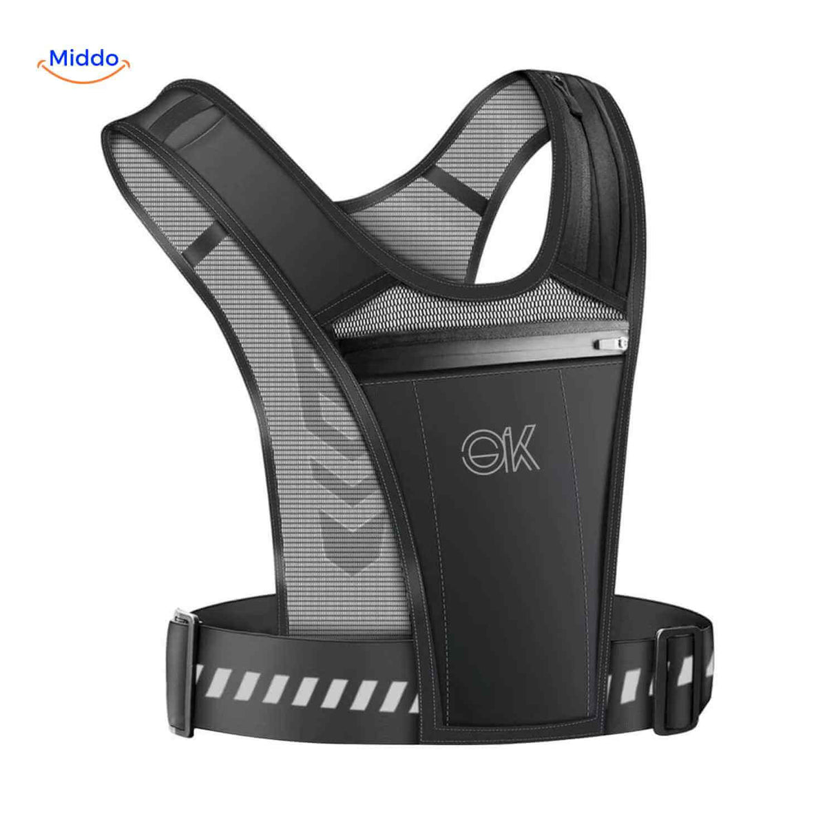 Reflective running vest featuring brand logo and reflective back panel for maximum visibility.