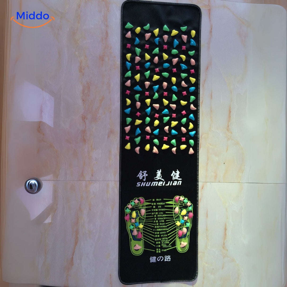 ReflexoStep mat with health points clearly marked for foot acupressure therapy.