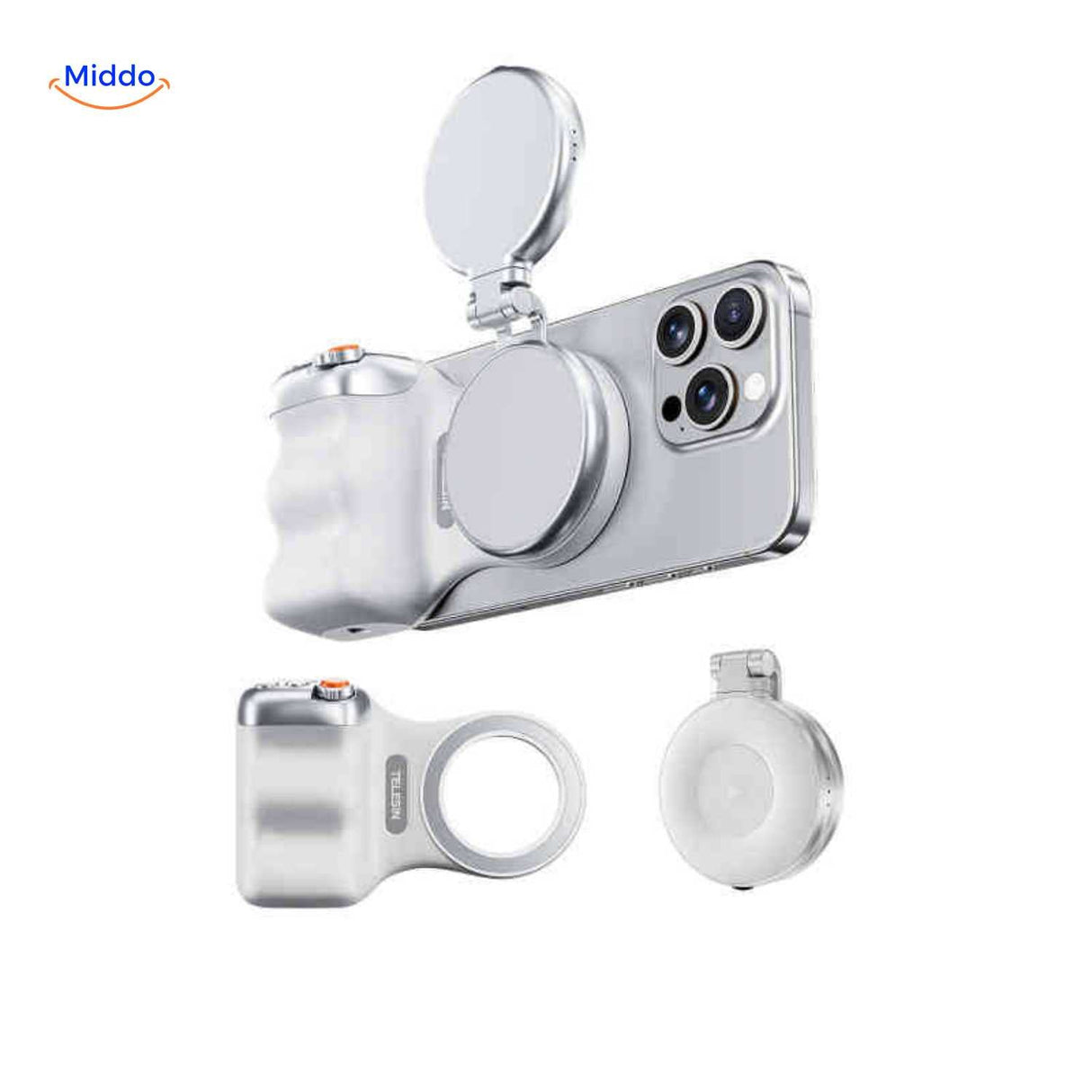 Ring light and mirror combo for perfect selfies and videos.