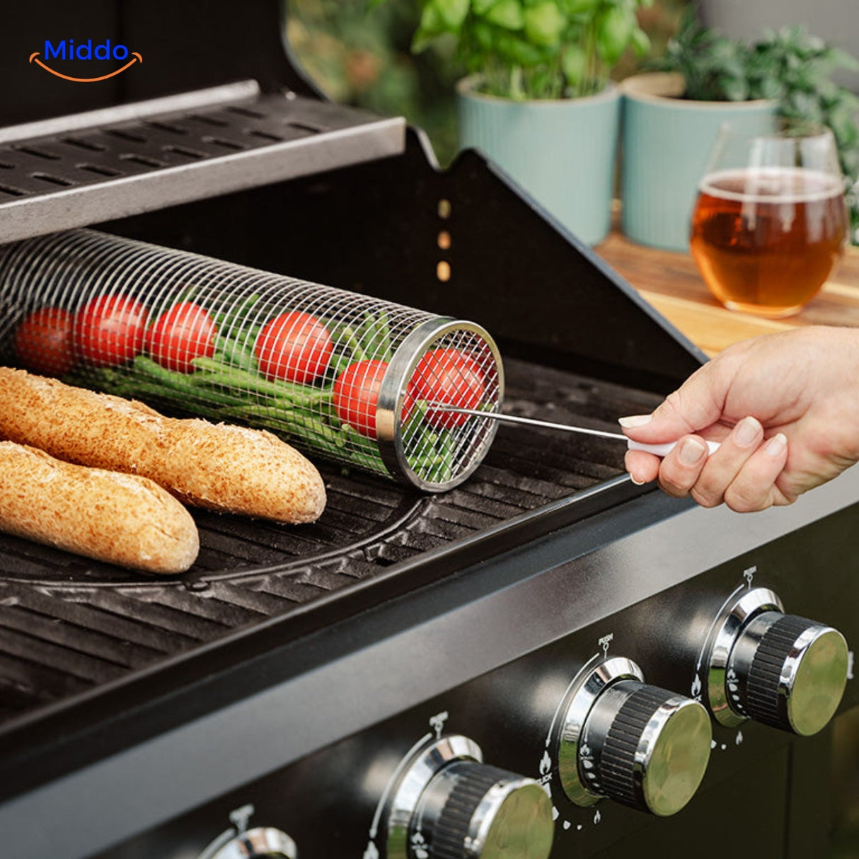 RollingGrill grill basket as multifunctional grilling accessory for various food items.