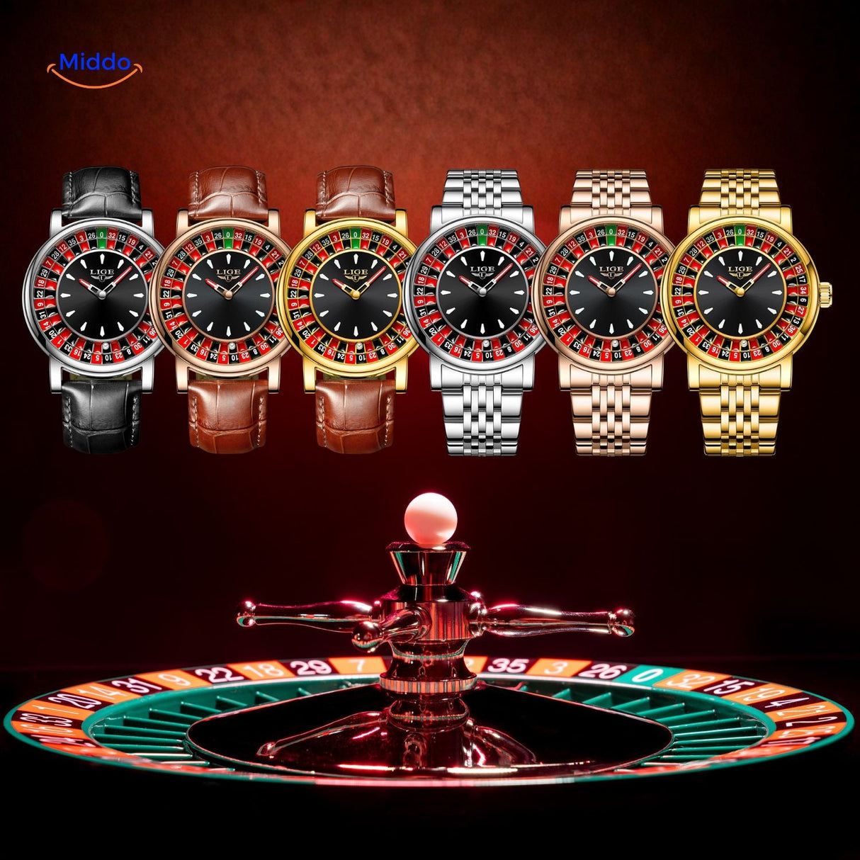 Roulette watch collection shown in casino style