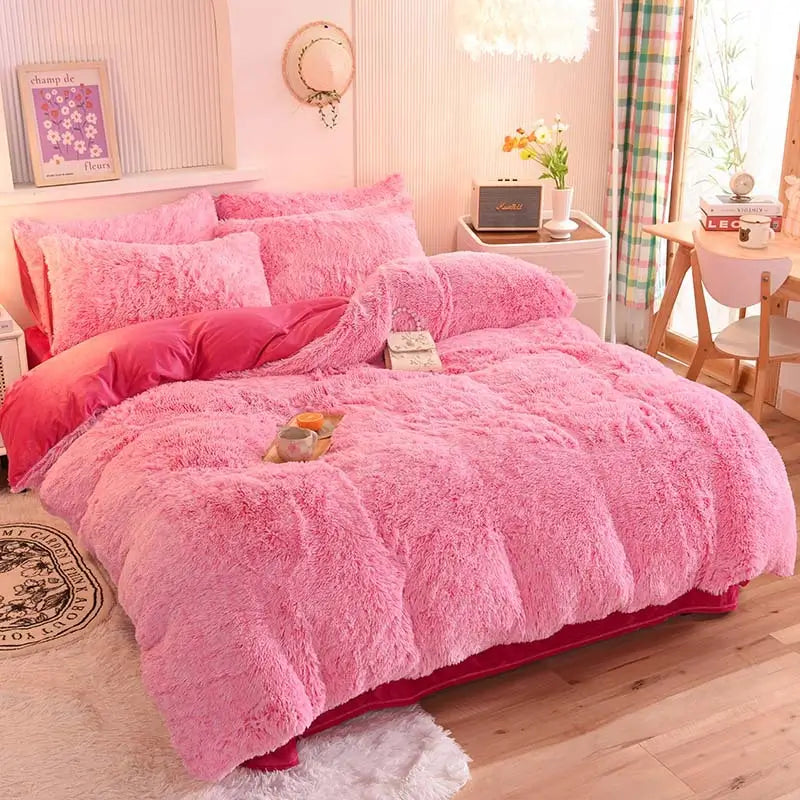 Teddy Fluffy fleece bedding set in Pink