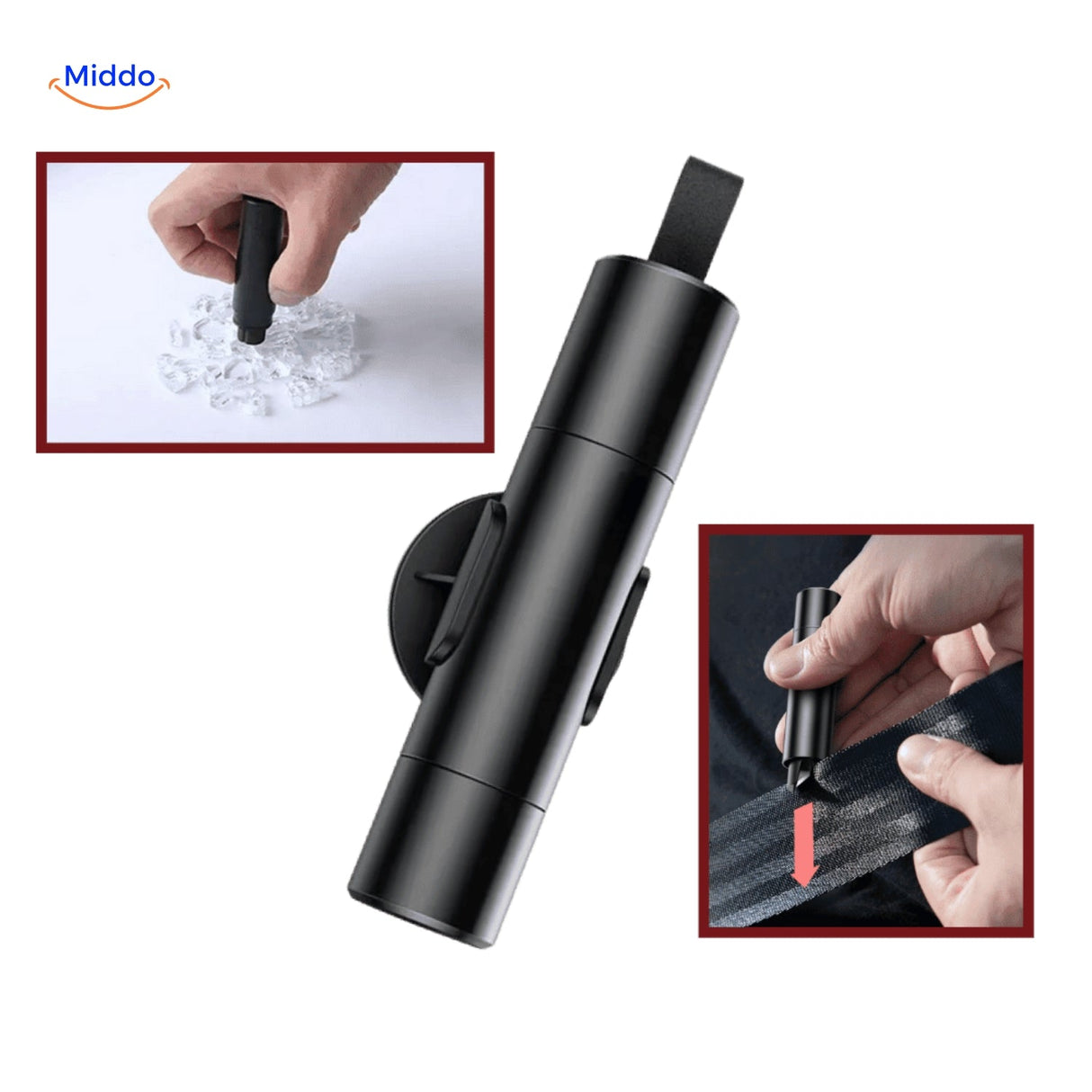 Safekey emergency tool makes every car ride safer with window breaker and seatbelt cutter.