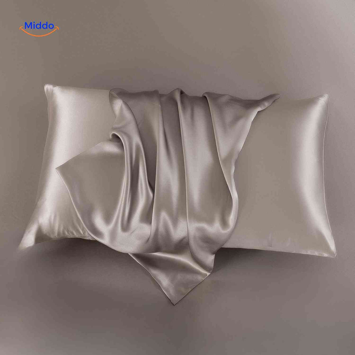 Olive green satin pillowcase displayed flat natural color.