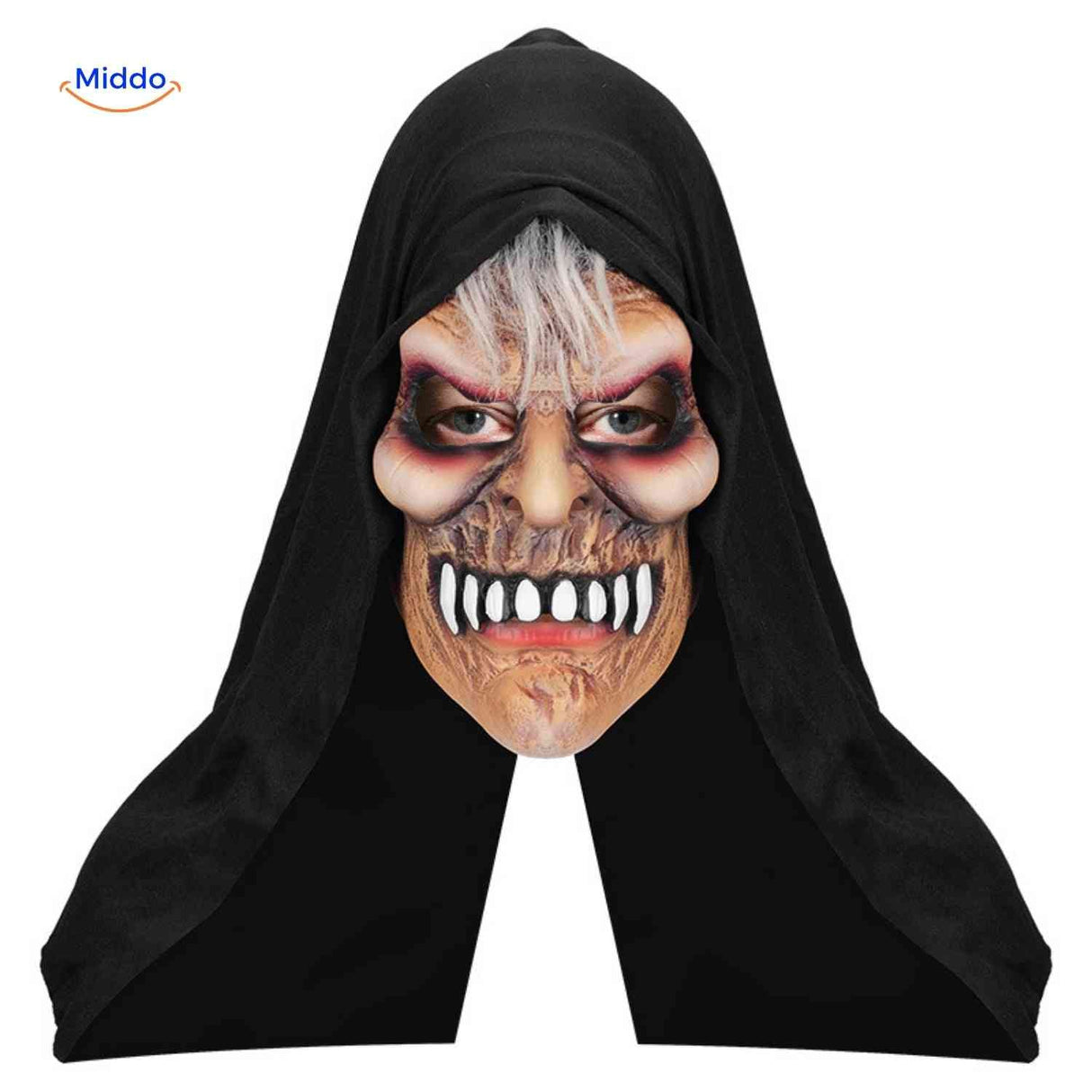 Horror mask with a frightening grin and scary facial expression.