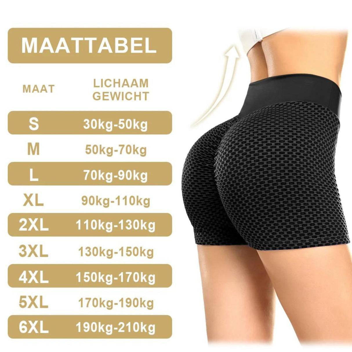 Size chart and measurement guide for women's ion fiber shaping shorts in all available sizes.