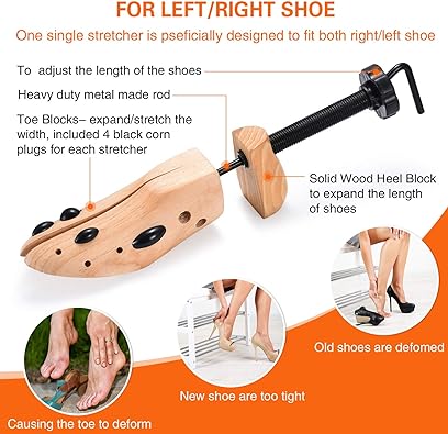Left and right shoe stretchers ready to expand shoes overnight.